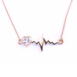 Sterling Silver Rose goldplated Heartbeat Necklace - CZ Heart Sterling Silver Rose goldplated Heartbeat Necklace - CZ Heart